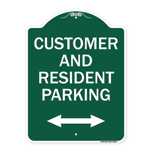 Reserved Parking Customer and Visitor Parking Bidirectional Arrow, Green & White, GW-1824-23054
